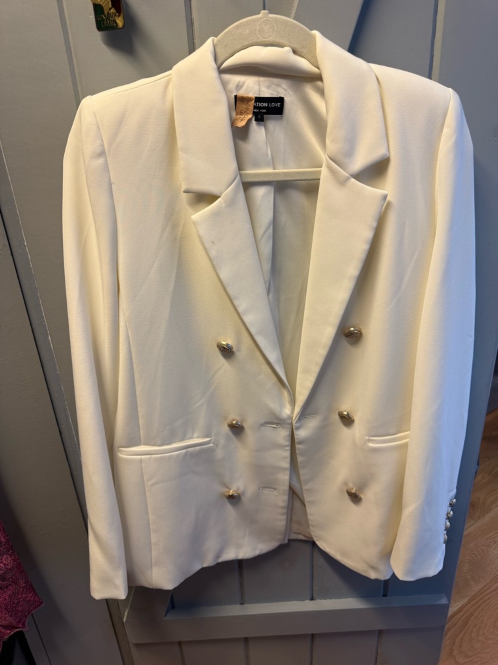 Generation Love Cream Double-Breasted Blazer with Gold Buttons